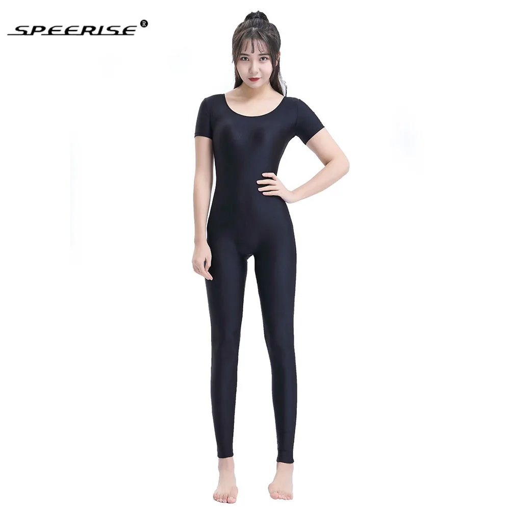 

Speerise Black Women Yoga Unitard Ballet Short Sleeve Full Body Tight Jumpsuit Unitards Dance Costumes Bodysuit Stage
