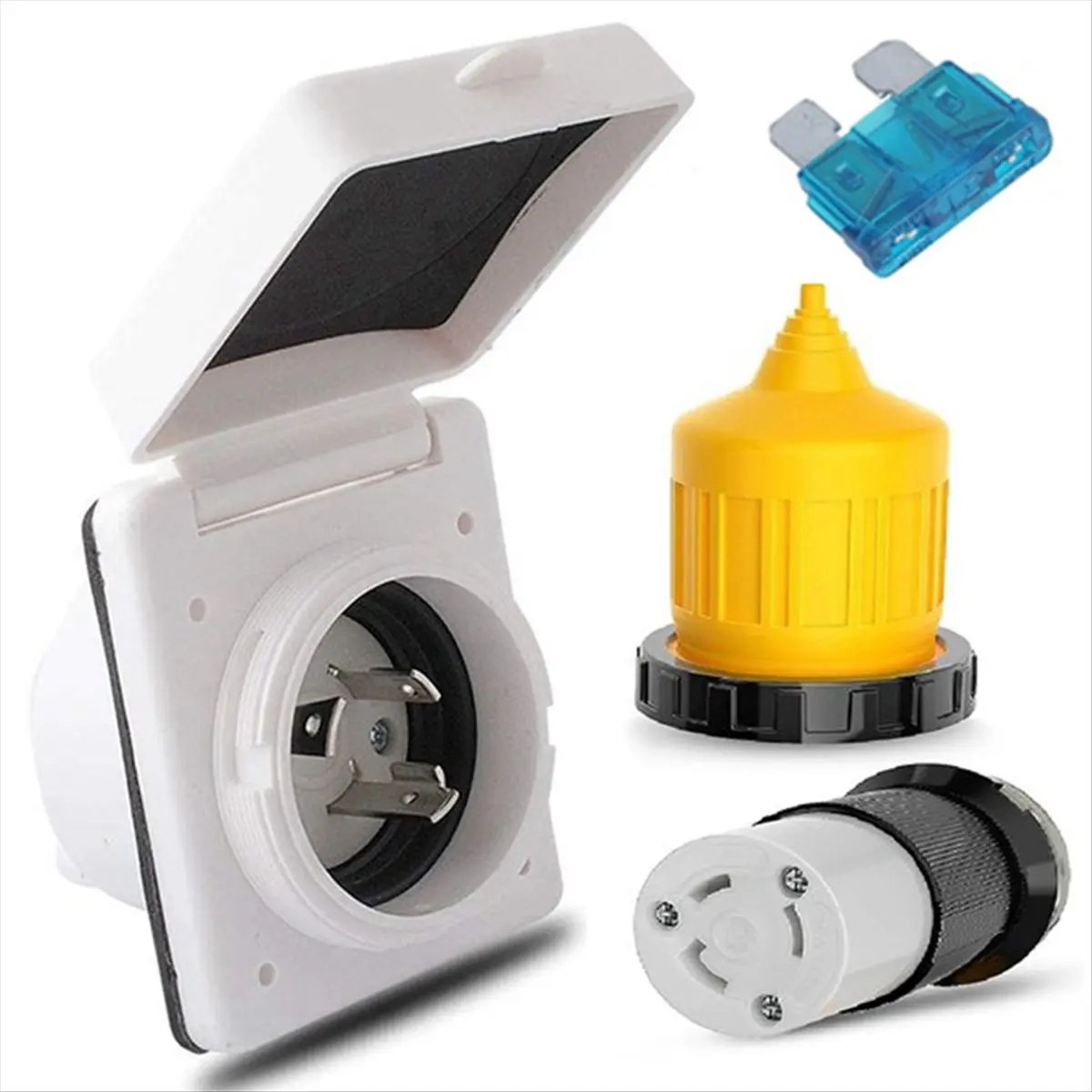 A20I RV Power Inlet Outlet Shore Power Kit W/Boot Cord Protector 125V NEMA L5-30P L5-30R Male Female Connector Plug,30AMP