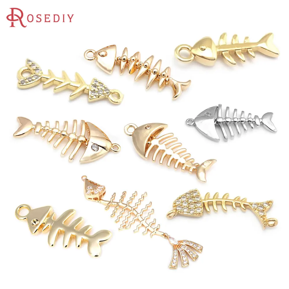 18K Gold Color Brass Fish Bone Charms Pendants Jewelry Making Supplies Diy Necklaces Earrings Bracelets Findings Accessories