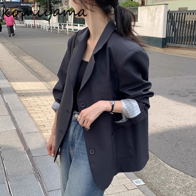 Suit Collar Long Sleeve Women 2024 Outerwears Single Breasted Chaquetas Mujer Loose Casual Jacket Korean Chic Jackets New Ropa