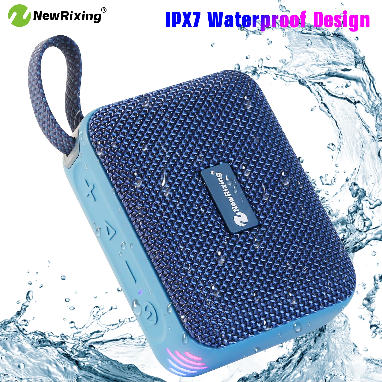 Nuovo altoparlante Bluetooth portatile NewRixing, altoparlante impermeabile IPX7 con suono stereo potente da 8W, bassi profondi, BT 5.3/TF, luci RGB, doppia connessione, 4 ore di autonomia, ideale per