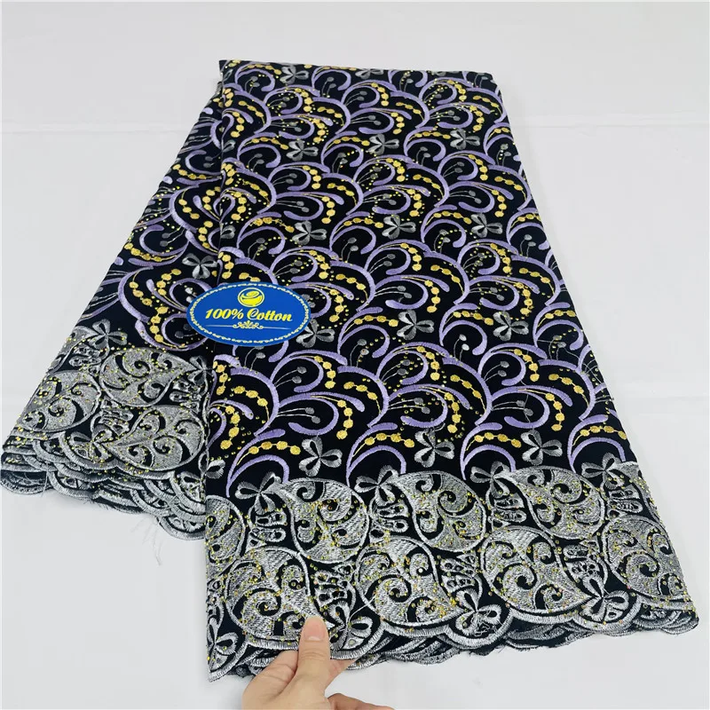 5 Yards African Swiss Voile Lace Fabric Embroidery High Quality With Stones Dry lace 100% Cotton For Wedding  29L882902