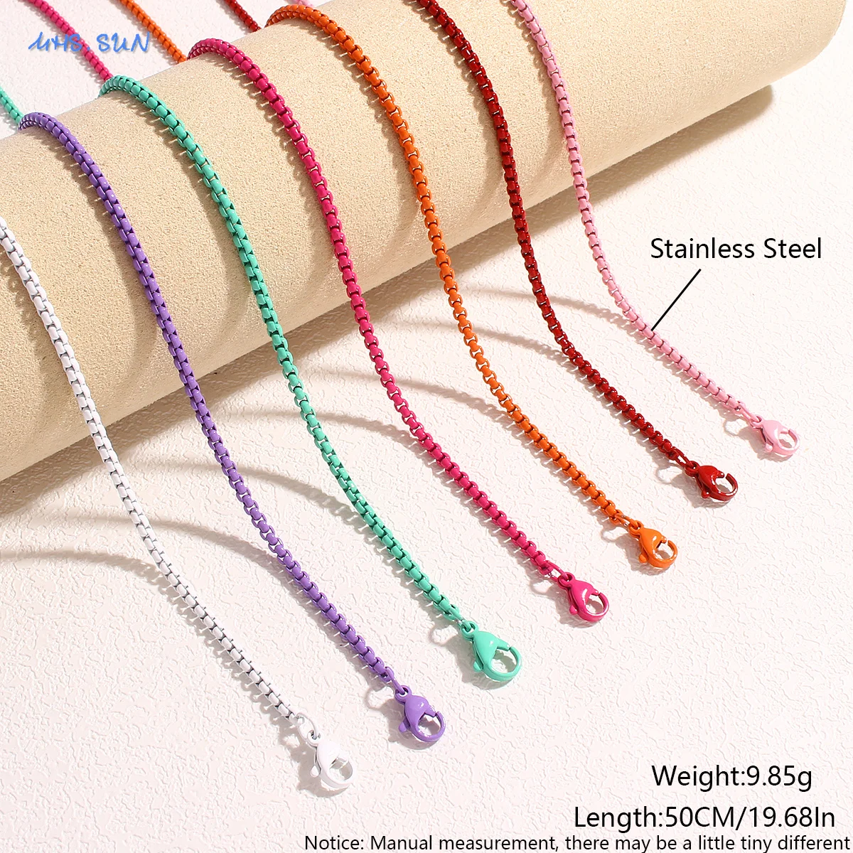 MHS.SUN Classic Chromatic Colour Stainless Steel Necklaces Personality Clavicle 2.8MM Box Chain For Women Men Party Jewelry Gift