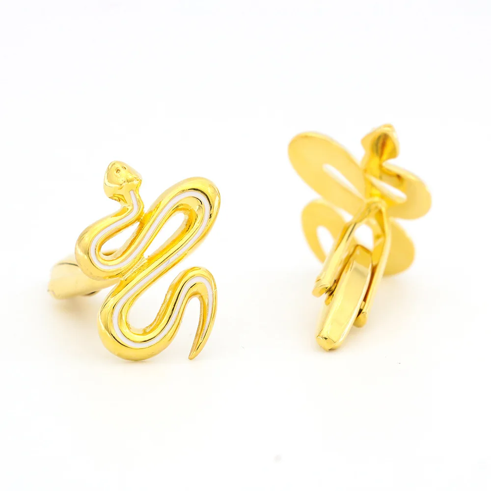 Shiny Gold Snake Shape Cufflinks Enamel Metal Men Shirt Cuff Links Curved Serpent Design Suit Accessories Novelty Animal Gift