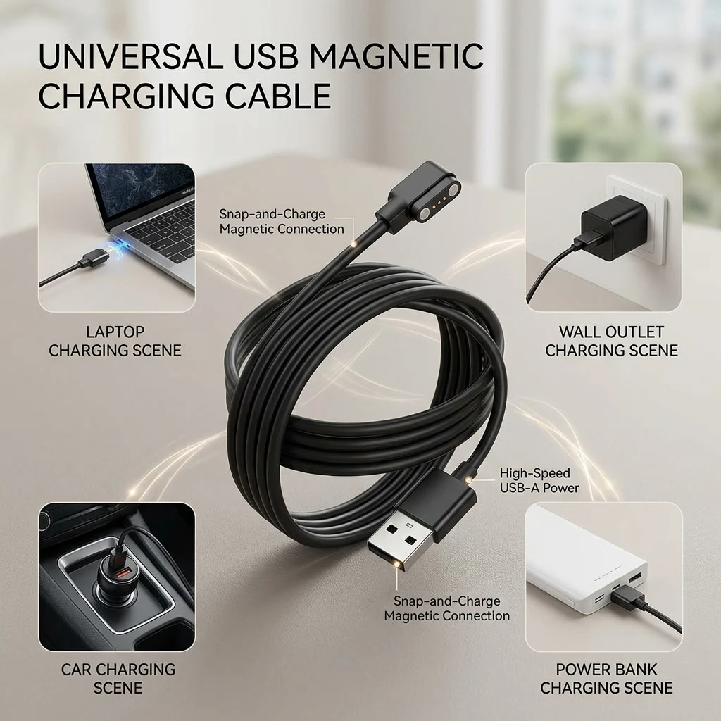 Universal 2Pin 4mm 7.62mm 4Pin Strong Magnetic Charge Cable USB Charging Line Cord Black White for Smart Watches