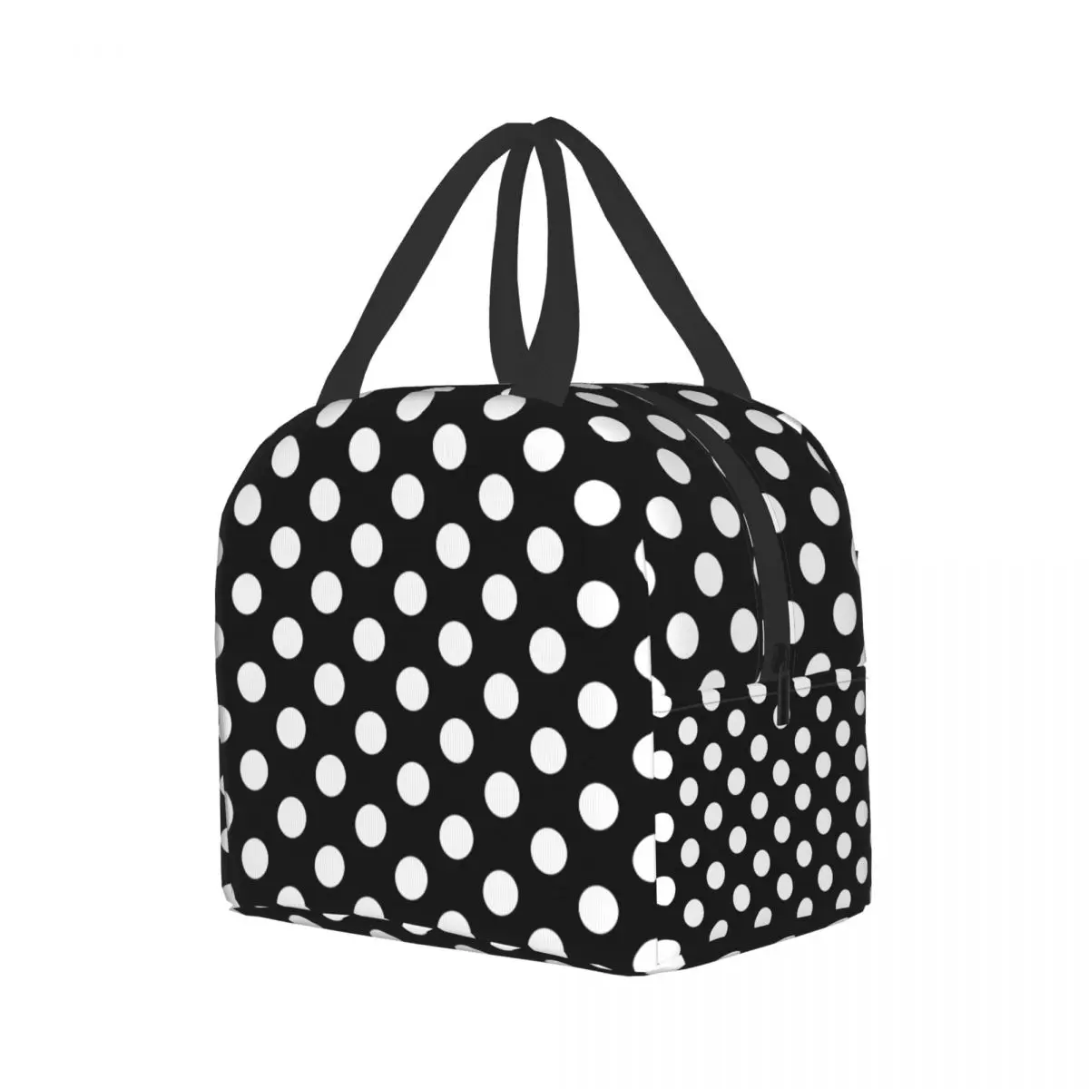 Lunchtasche mit schwarzen und weißen Punkten für Damen, tragbar, isoliert, Thermokühler, Lebensmittel-Lunchbox, Arbeit, Schule, Reisen, Picknicktaschen