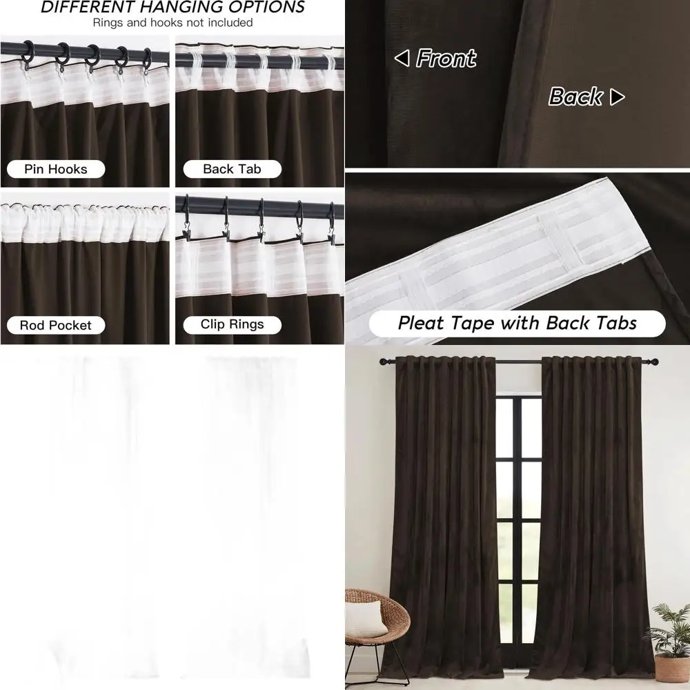 

Велюровые шторы блэкаут 96 дюймов, затемняющие, с термоизоляцией, на крючках, 52x96, комплект из 2 панелей для спальни/домашнего кинотеатра