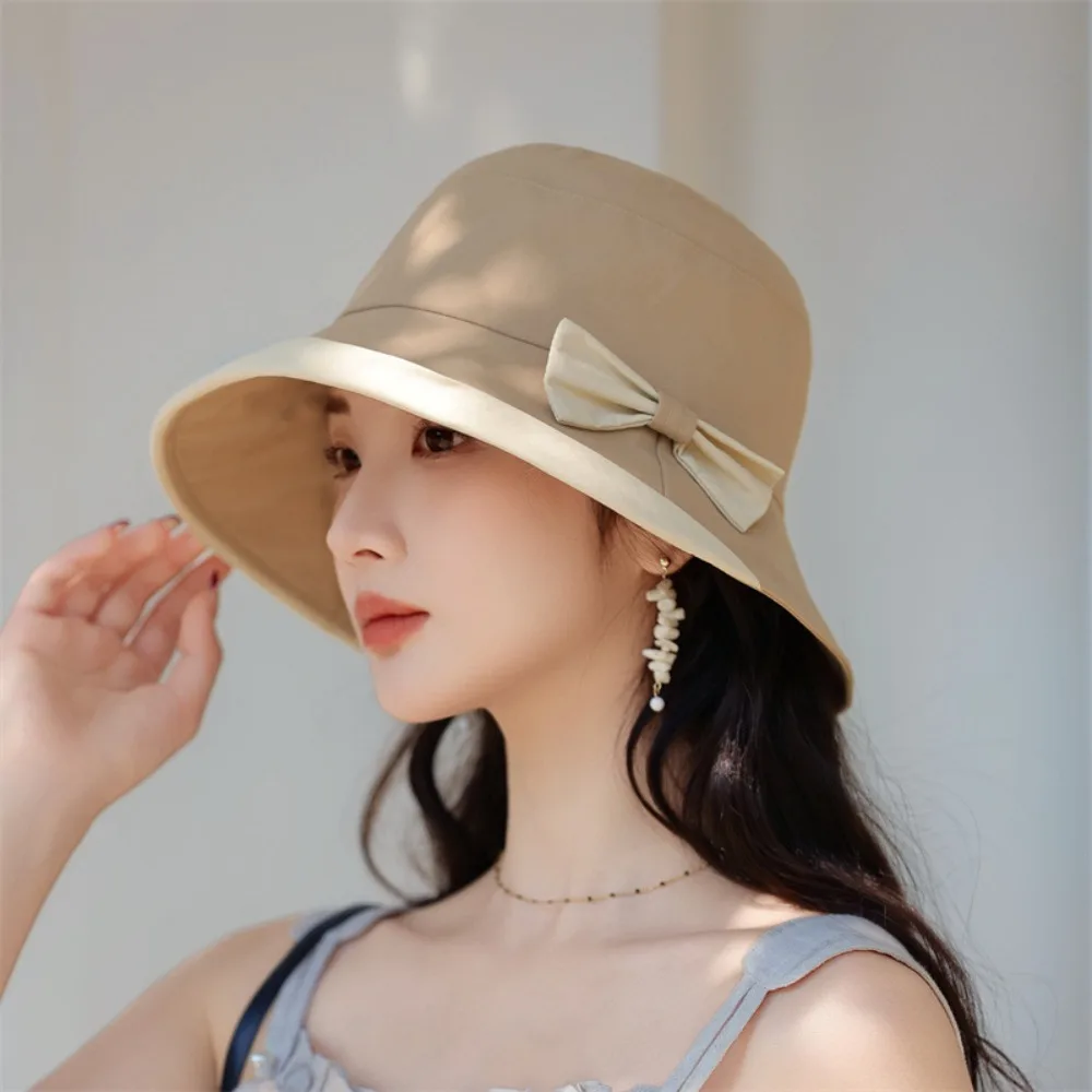 

Lightweight Elegant Bow Fisherman Hat UV Protection Wide Brim Woman Sun Hat Foldable Sunshade Sunscreen Bucket Cap Outdoor