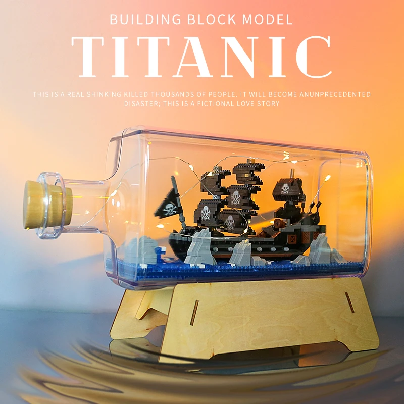 New Micro Bricks Mini Building Block Kits Construction Diamond DIY Model Drift Bottle Toys RMS Titanic One Piece Pirate Ship