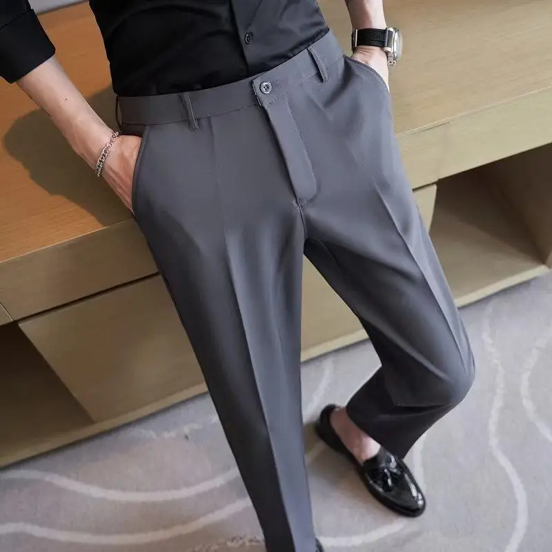 

New Men's Slim Fit Casual Trousers Faionable Nine-Piece Pants Loose And Trendy Wide Leg Pants Versatile for Busin And Le...
