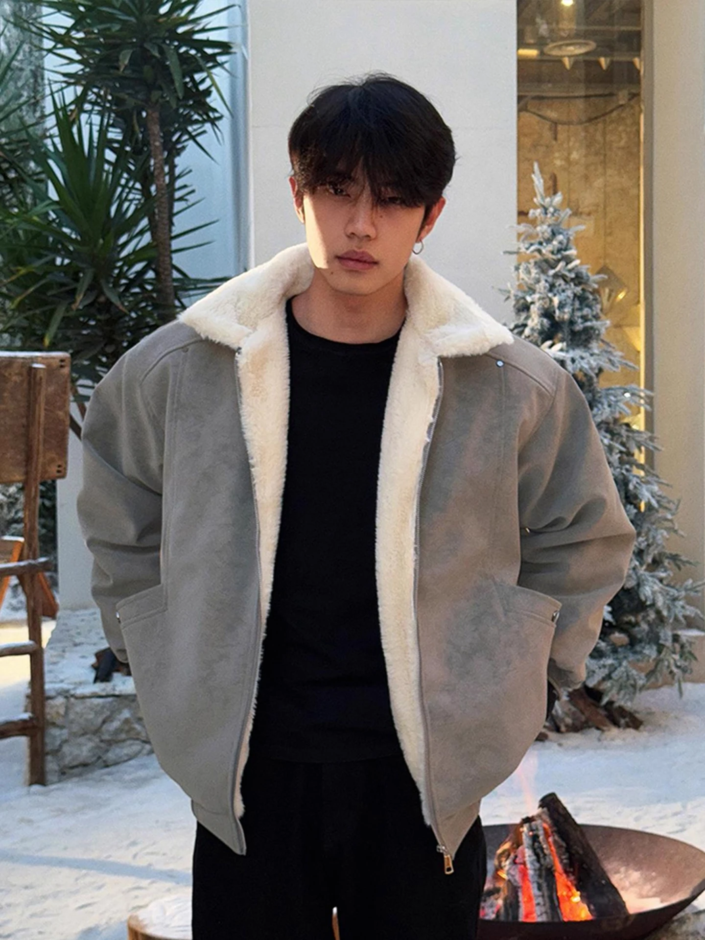 Thiened Warmth Cappotto invernale da motociclista Jaet da uomo in velluto di agnello e cotone con Fce Youth Trendy Loose Fit Long Sve