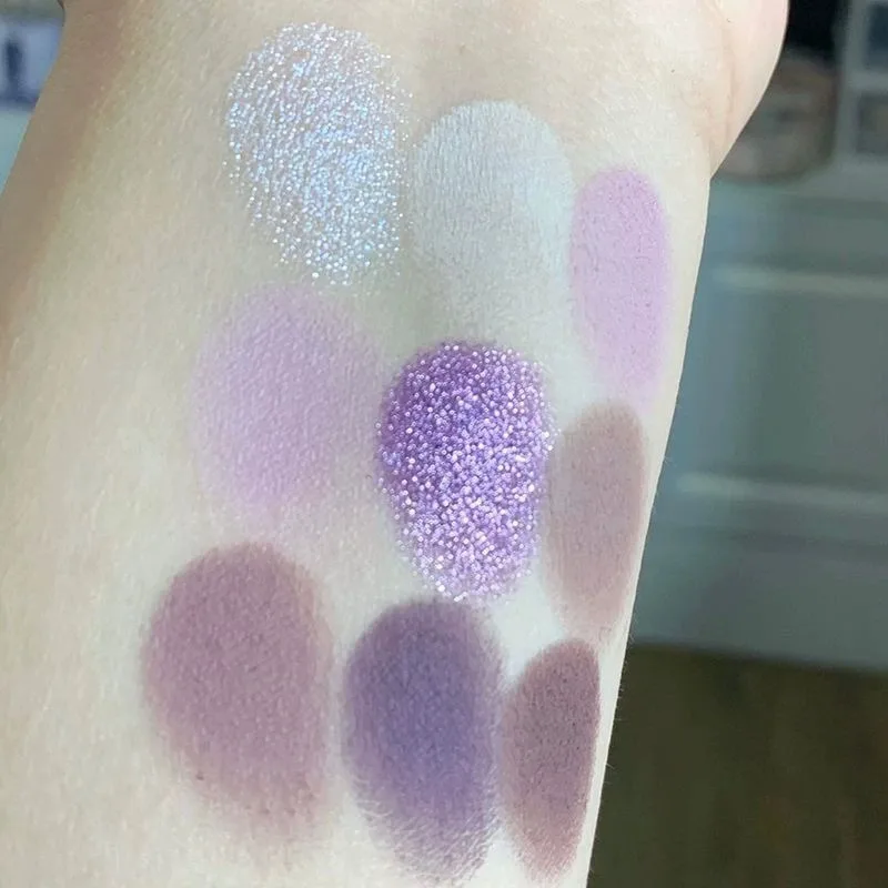 Luxurious 9 color eyeshadow palette Velvet matte and shimmer effect, durable waterproof, berry,fine glitter purple and nude tone