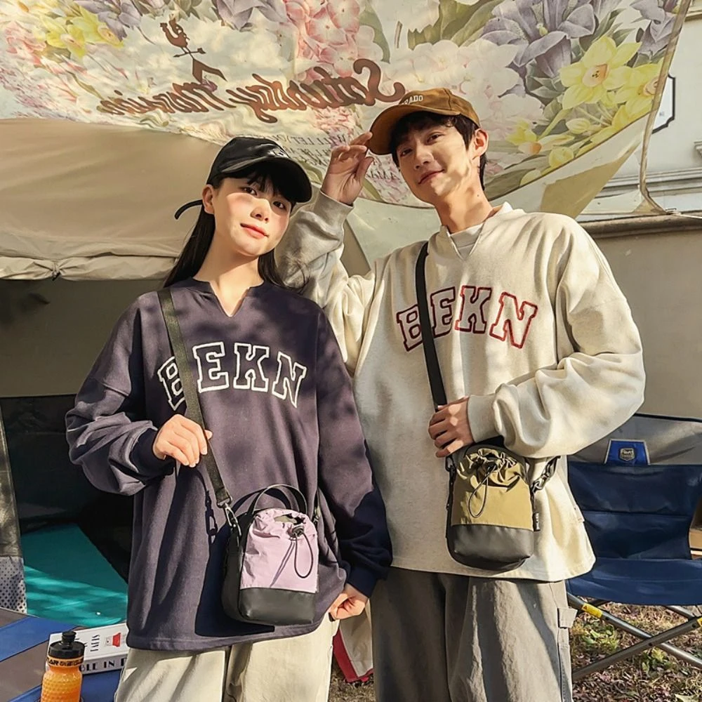 

Lightweight Nylon Phone Bag Zipper Splicing Color Mini Casual Crossbody Bag Adjustable Strap Coin Purse Canvas Shoulder Bag