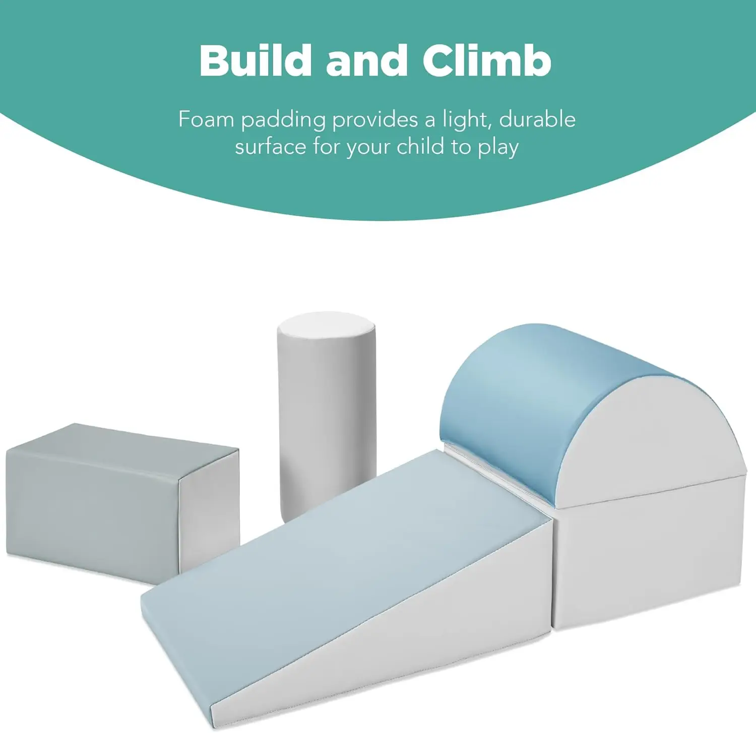 5-Piece  Climb & Crawl Soft Foam Block Activity Play Structures for Child Development, Color Coordination, Motor Skills Blue