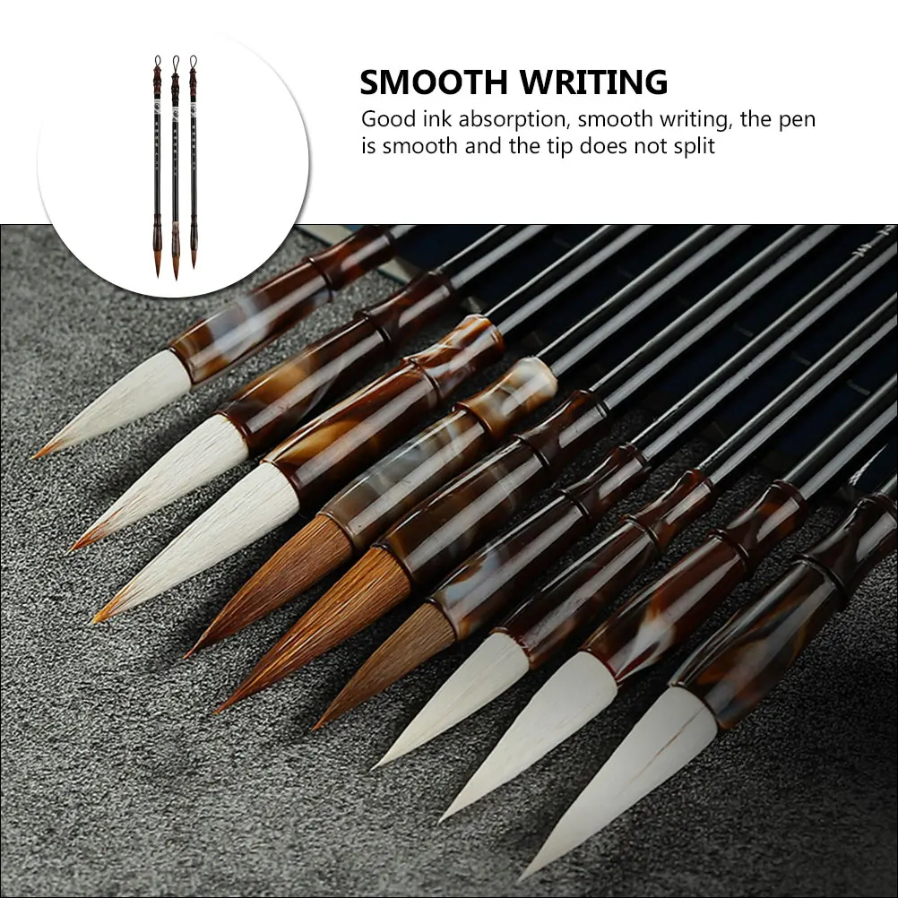 

3pcs Calligraphy Brush Pens Wolf Hair Wooden Handle Beginner Chinese Painting Couplets Writing