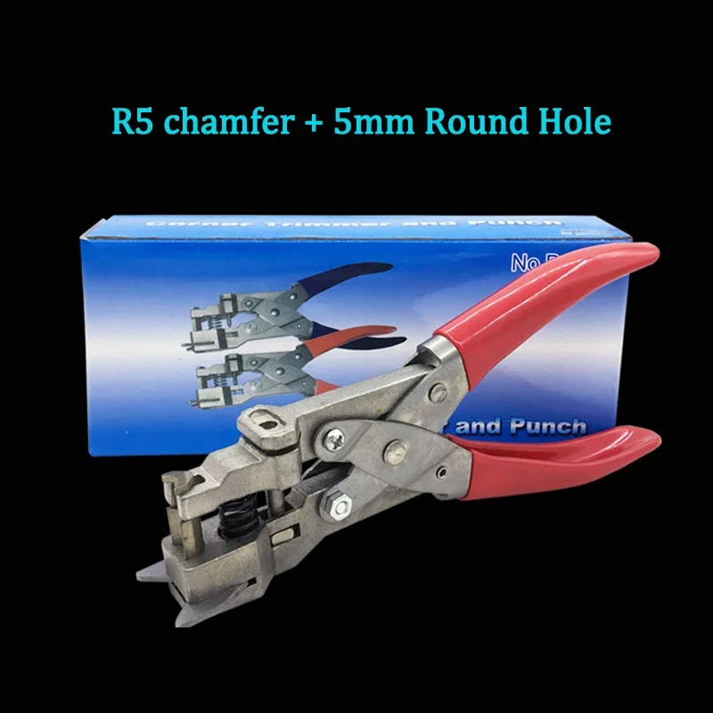 Portátil PVC ID Card Punching Alicates, R5 Chanfro, 5mm Round Hole, 3mm Flat Hole, Handheld Punching and Binding Tool