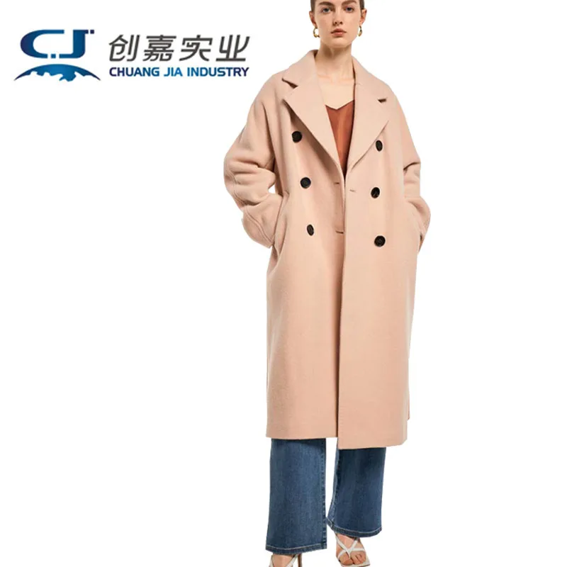 

High-end Sheep Wool Autumn Winter Women's Coat Apricot Cashmere French Style Double Breasted Long Coat Big Size 3XL Fat Girl