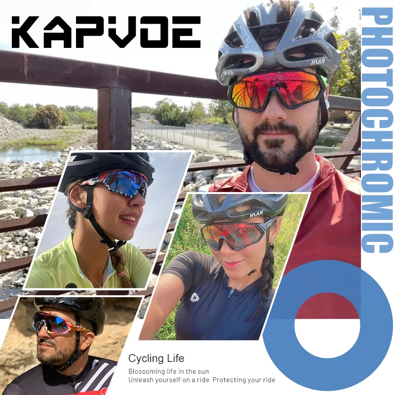 KAPVOE Photochromic Red Blue NEW Cycling Sunglasses Sports Bike glasses cycling MTB Glasses Eyewear Bicycle Accessorie Goggles