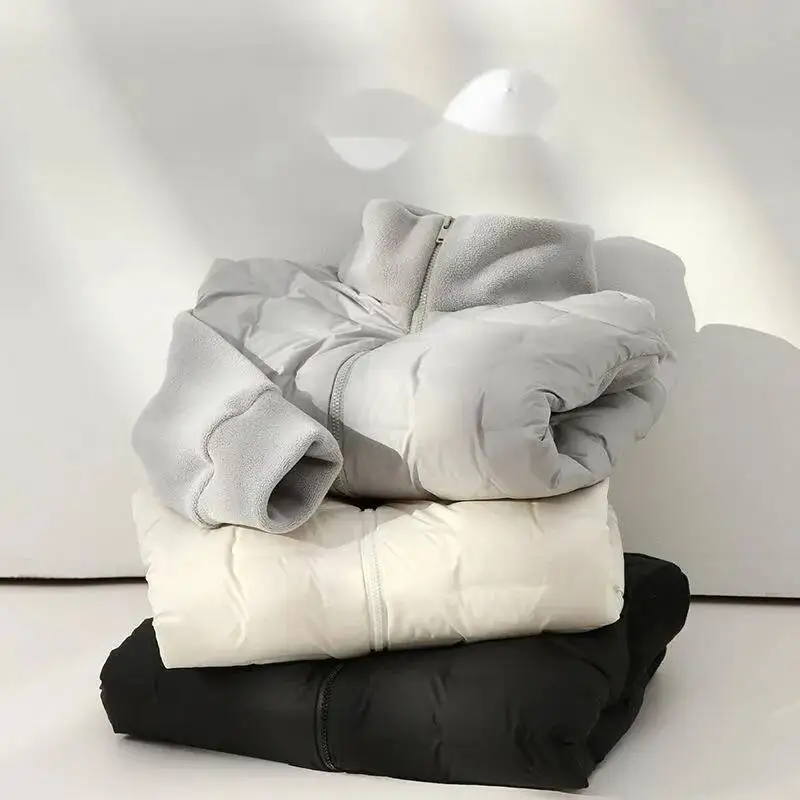 Femmes polaire courte doudoune hiver col montant Patchwork tricot fermeture éclair chaud mince doudoune, manteau décontracté