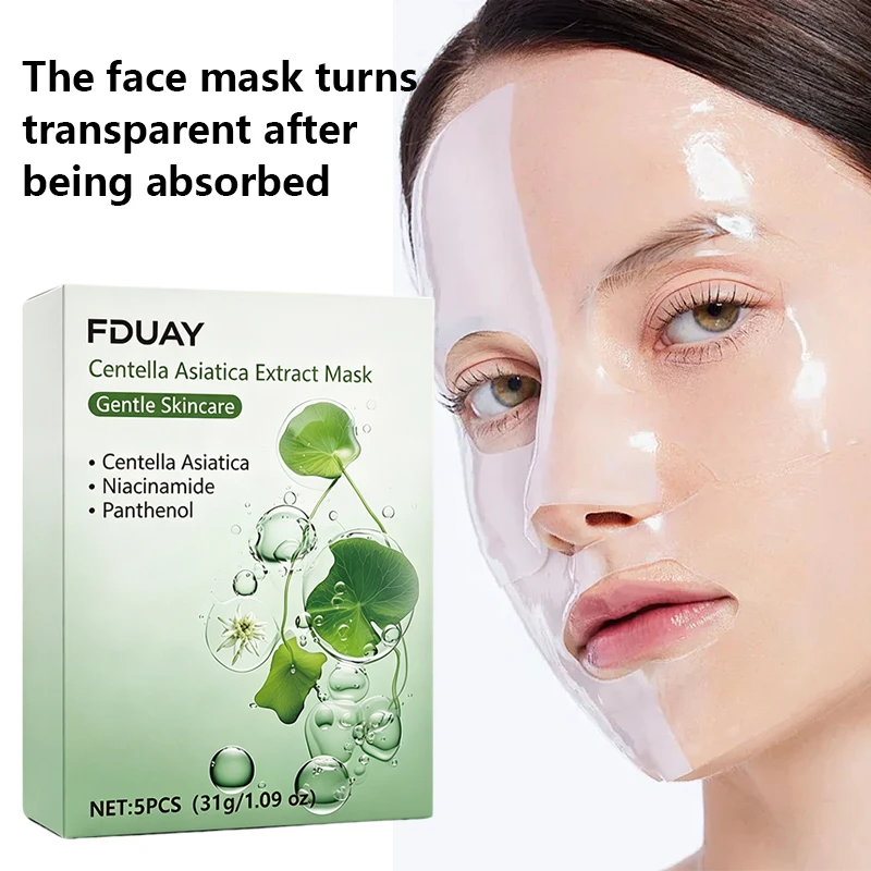 5Pcs Centella Asiatica Extract Face Mask 31g Each with Niacinamide & Panthenol Gentle Night Skin Care for Soothing Repair And Hy
