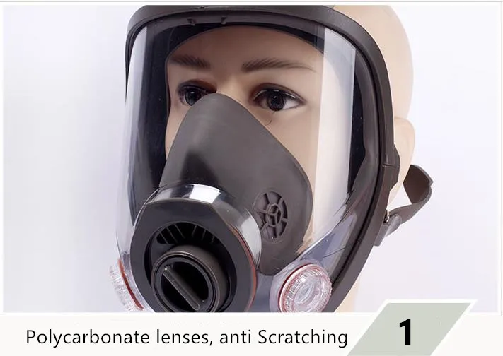 Drei-Port-Mehrzweck-Gasmaske 6800 für industrielle Spritzarbeiten, mit austauschbarem Filter, gegen organische Dämpfe, Schweißarbeiten, Spritzlackierung und Insektizide. – Detail 2