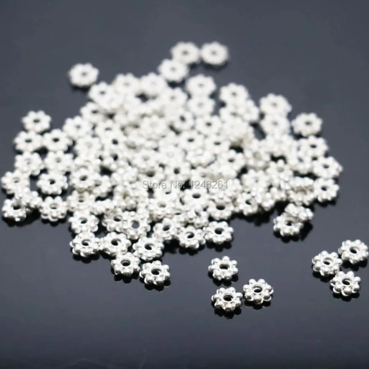 50PCS Snow Flower DIY Beads 6mm Spacers Machining Parts for Bracelet Necklace for Accessory Silver-plated Jewelry Making Design