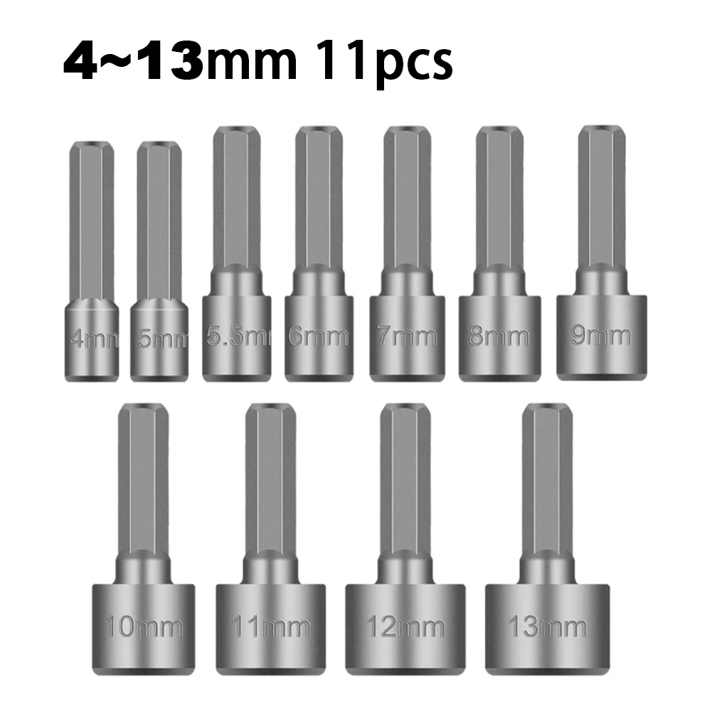 

413mm Hex Socket Nut Driver Set for Household DIY Use 10/11 Piece Set Compatible with Pneumatic and Electric Tools