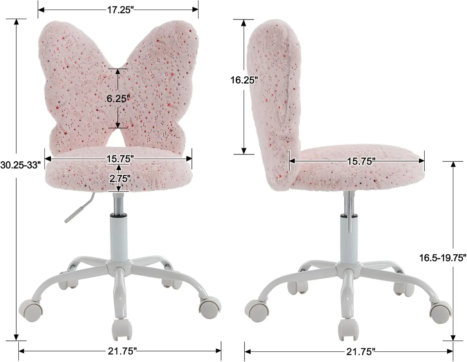 

Chairus Kids Desk Chair Butterfly Faux Fur Study Chair For Teenage Girls Adjustable Kids Vanity Chair For Bedroom Reading