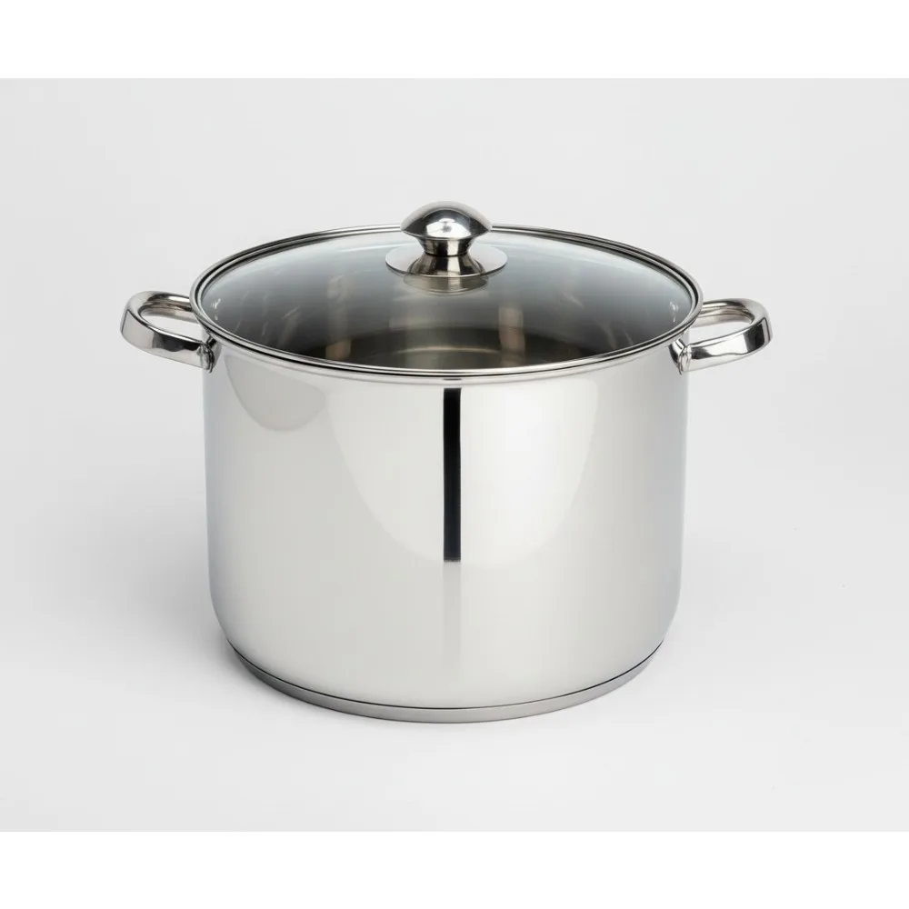 

Кастрюля из нержавеющей стали на 8 литров со стеклянной крышкой, готовая к индукции, безопасная для духовки и посудомоечной машине для семейного приготовления пищи