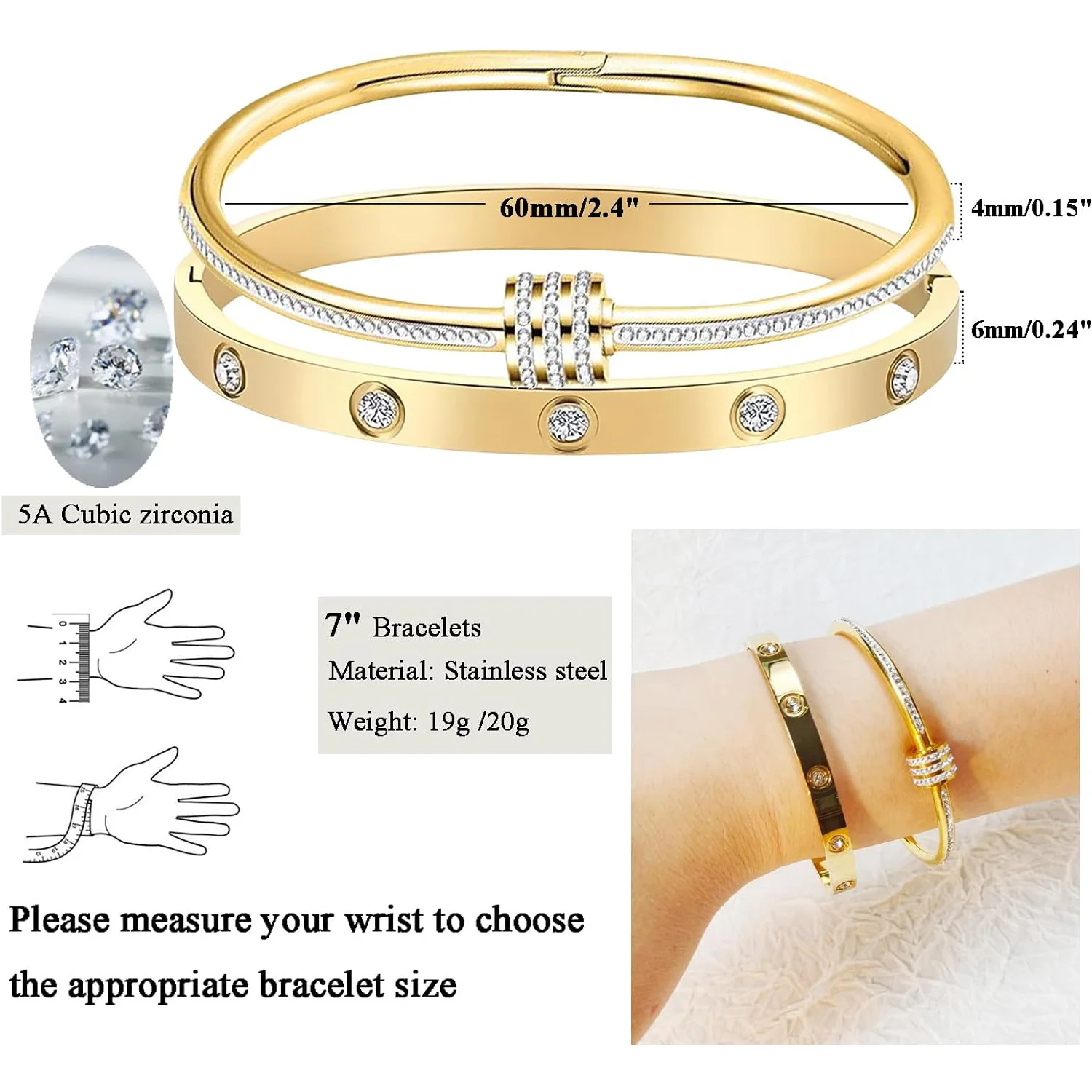 Gold Plated Bracelet Stack for Women Non Tarnish Dainty Women's Luxury Bangle Bracelets Set Birthday Gifts Trendy Jewelry