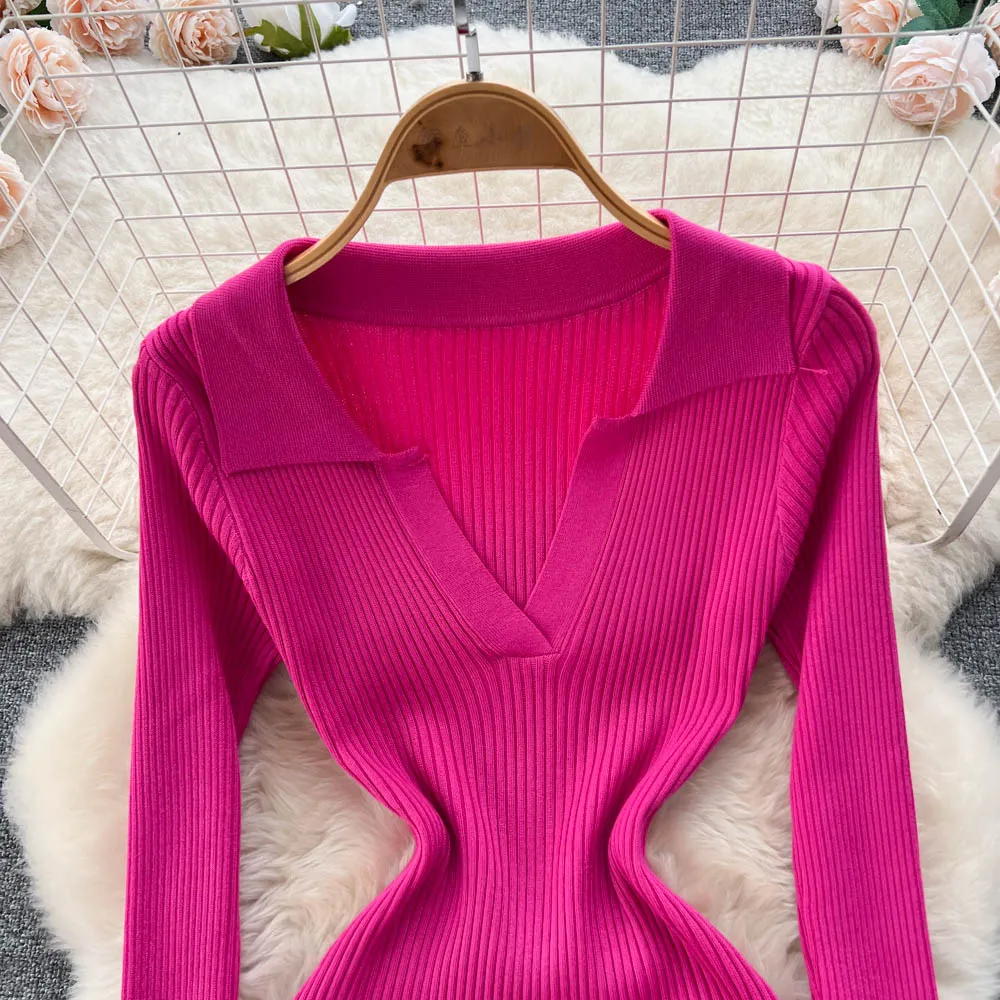 Damen Maxi-Strickkleid mit Polokragen, elastischem Rippband, langen Ärmeln, figurbetont, elegantes Pulloverkleid, Damen-Party- und Freizeitoutfit – Detail 7