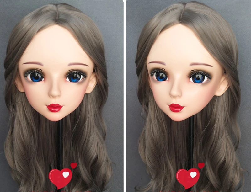 (Shi-10) Vrouwelijke Zoete Meisje Hars Half Hoofd Kigurumi BJD Ogen Crossdress Cosplay Japanse Anime Rol Lolita Masker Met Ogen En Pruik