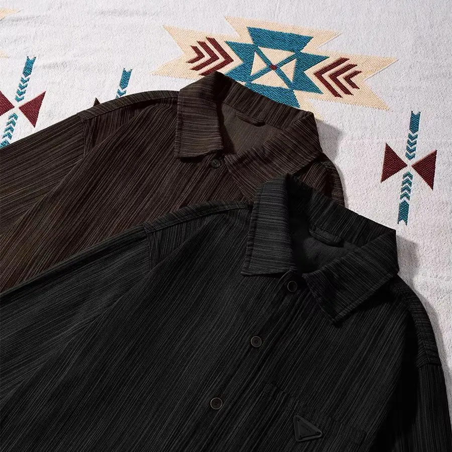 Bamboo-Textured Long-Sleeved Shirt, Japanese Retro Style, High-End Men's Autumn Loose Top, Workwear Shirt.