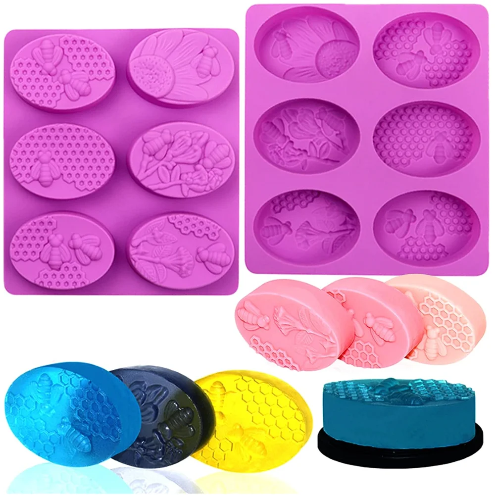 1 peça oval abelha moldes de sabão de silicone 3d forma de favo de mel molde de doces 6 cavidade moldes de favo de mel para casa cera de abelha resina chocolate