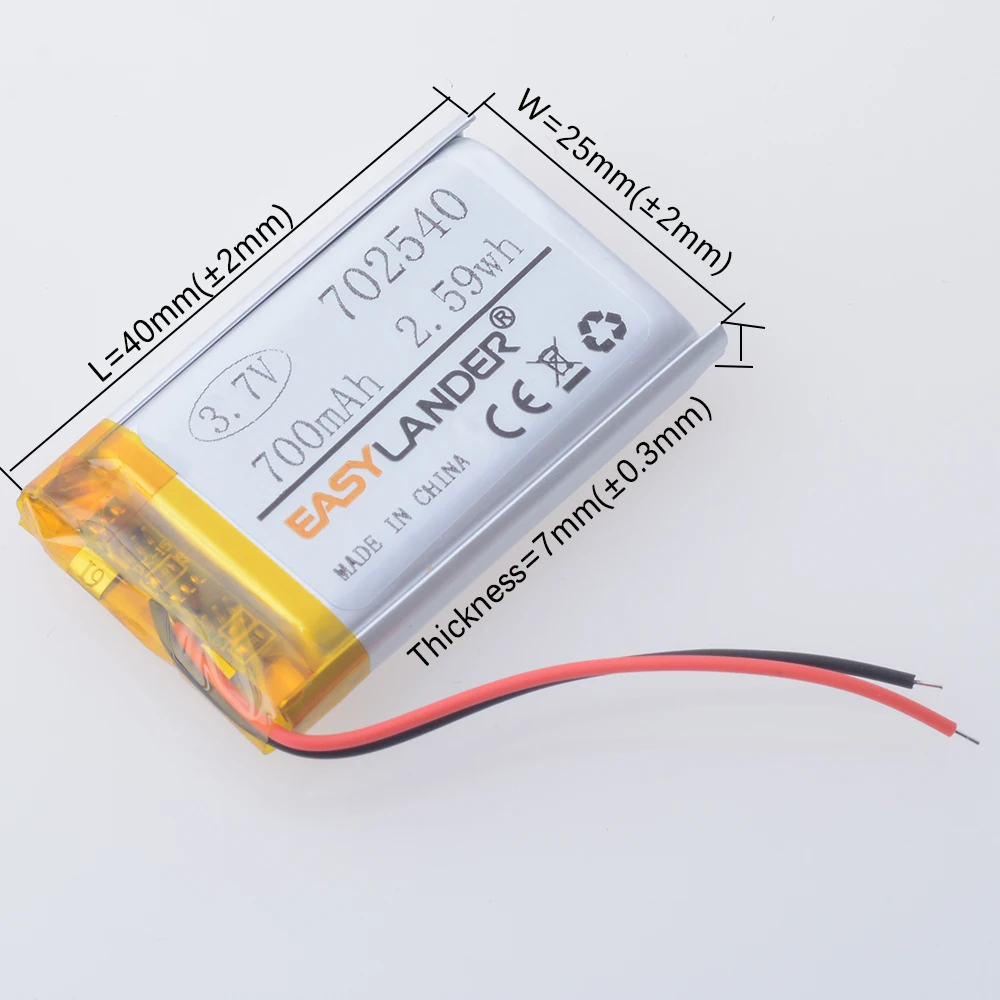 5PCS/Lot 3.7V 700mAh Lipo Rechargeable Battery 702540 For Mp3 GPS Recording Pen Bluetooth Speaker Simulation Robot Scanner