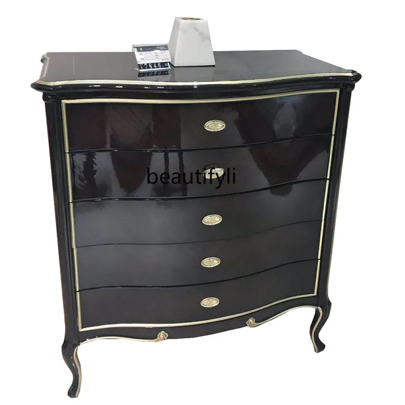

European bar, ebony light luxury solid wood chest of drawers, neoclassical living room storage, American postmodern