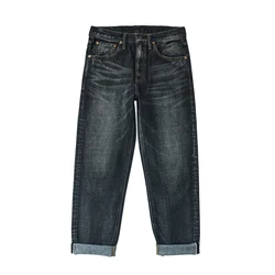 SAUCE ZHAN-Jean noir délavé à lisière pour homme, coupe droite, 14 oz, 457SX03