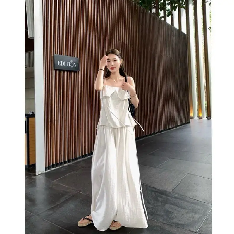 

Женский пижамный комплект, модная домашняя одежда, летний комплект с широкими брюками, мягкий хлопковый комплект для женщин, модный расслабленный стиль для отдыха на острове