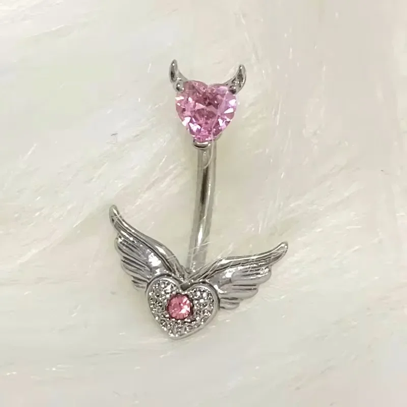 Y2K 14G Body Accessories Stainless Steel Wings Heart Belly Piercing Sexy Jewelry Body Piercing Vintage Pink Belly Rings Fashion