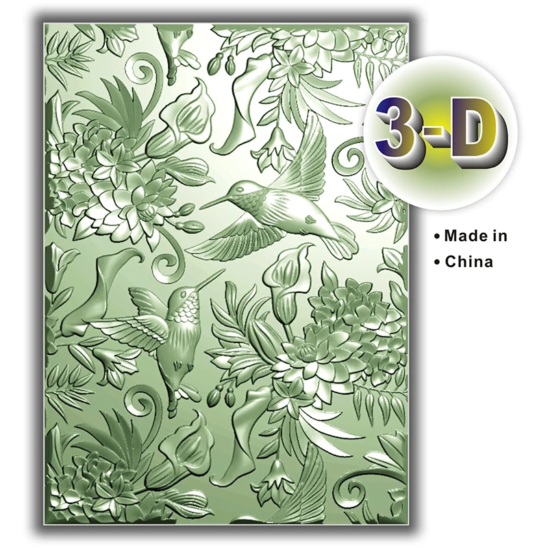 3D-geprägter Blumenordner mit exotischen Blumen- und Vogelhintergrundbildern, transparente Kunststoffvorlage für Urlaubsthemen, geeignet