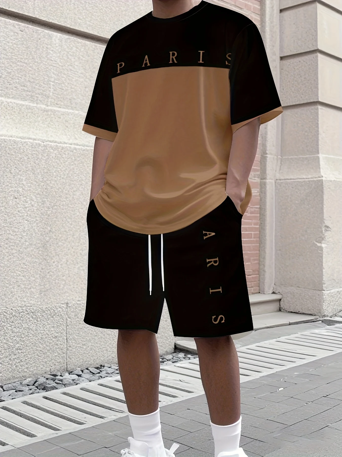 

Мужская футболка и шорты с буквенным принтом 2025 года, комплект оверсайз, свободный крой, топ с короткими рукавами и шорты, мужская одежда для летних каникул
