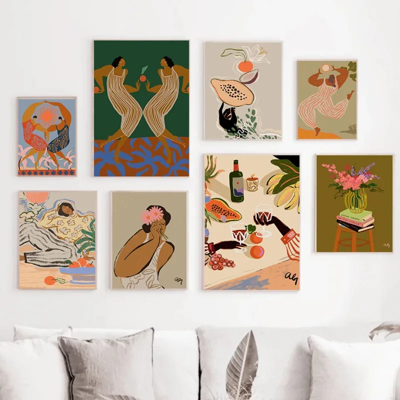 Boho Beach Please Kunstdruck Abstrakte Frauenfigur, Gerahmte Sommerdekoration Moderne Wohnwanddekoration Minimalistischer Küstenkunstdruck
