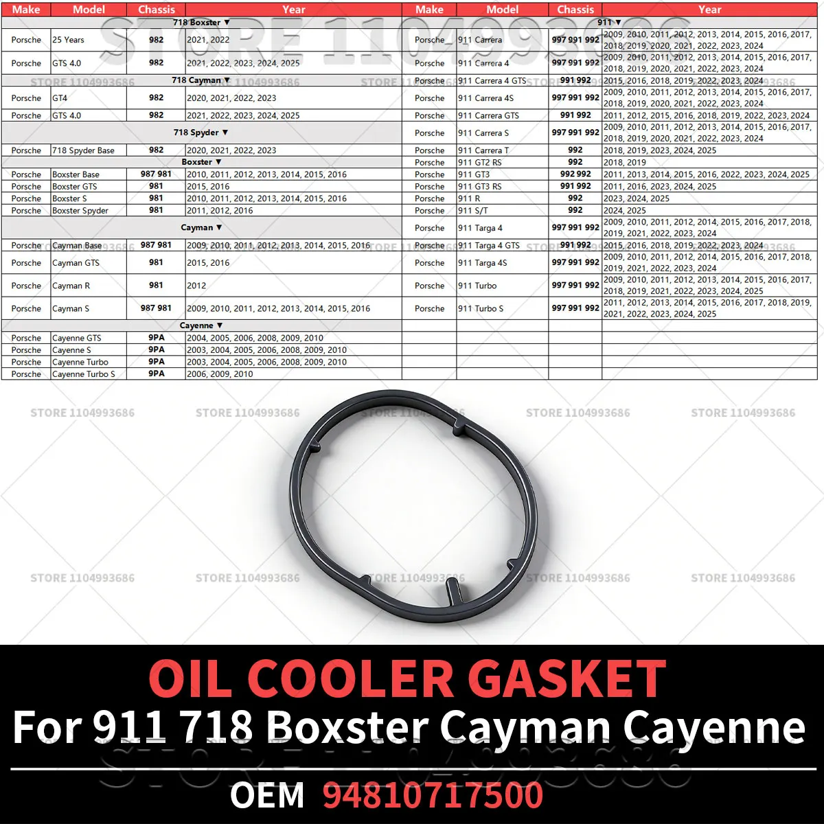 For Porsche 911 (997 991 992) 718 Boxster Cayman (987 981 982) Cayenne (9PA) OIL COOLER GASKET OEM 94810717500 9A110747600