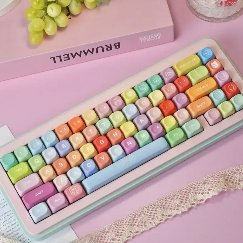 Cute PBT five sided heat sublimation keycap 129 key customized mechanical keyboard