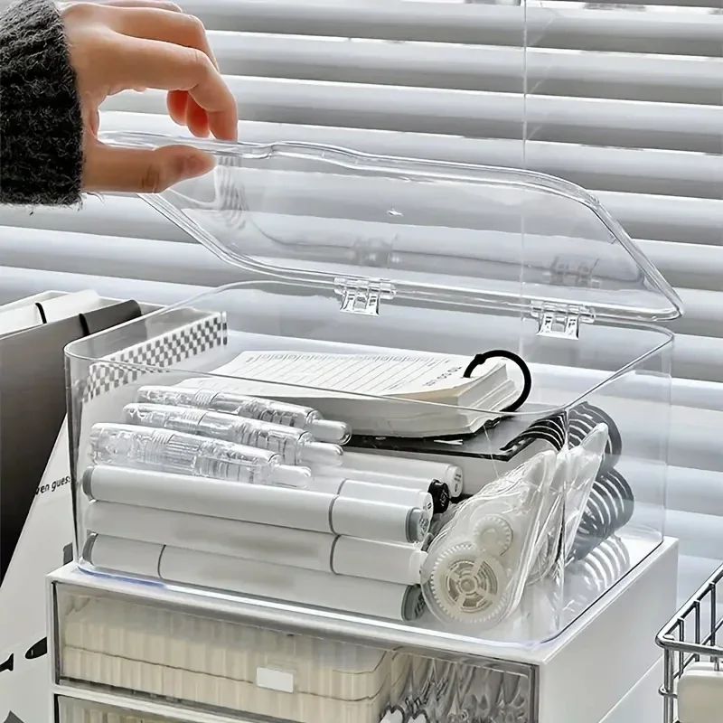 Multi-Purpose Clear Clamshell Storage Box Stationery Organizer Desk Accessories Office School Supplies