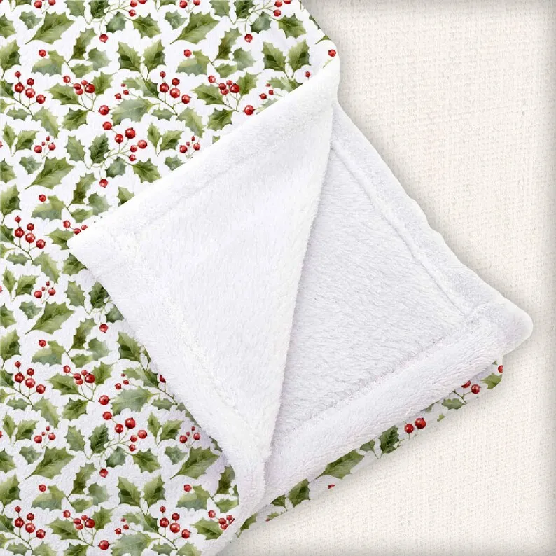 Christmas Holly Blanket 1 Velveteen Plush Minky Holiday Throw Cute Xmas Gifts For Adult Kids Baby Cottagecore Farmhouse Country Lodge Decor