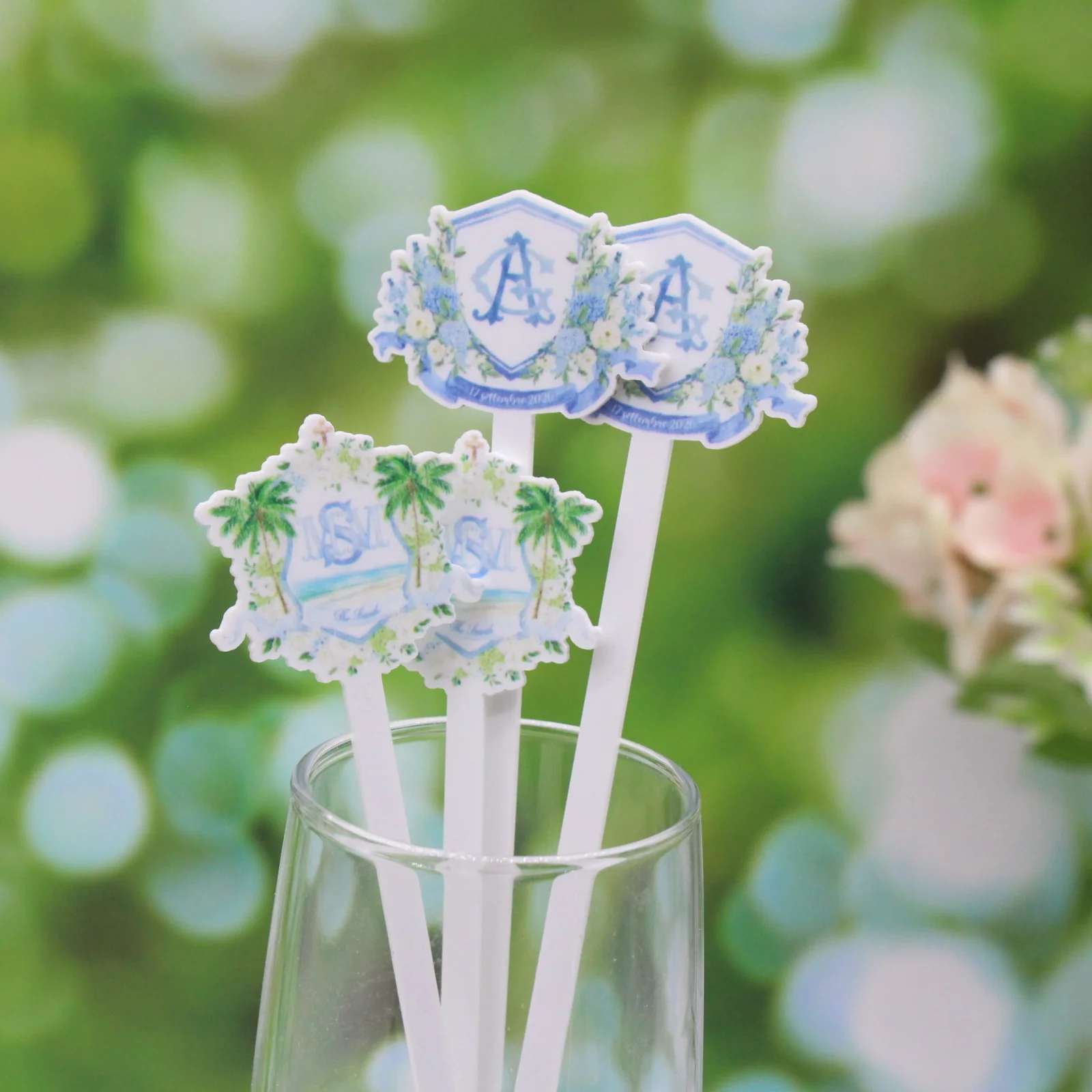 

Custom Wedding Crest Drink Stirrers | Personalized Monogram & Pet Photo Stir Sticks | Acrylic Wedding Favor, Signature Cocktail
