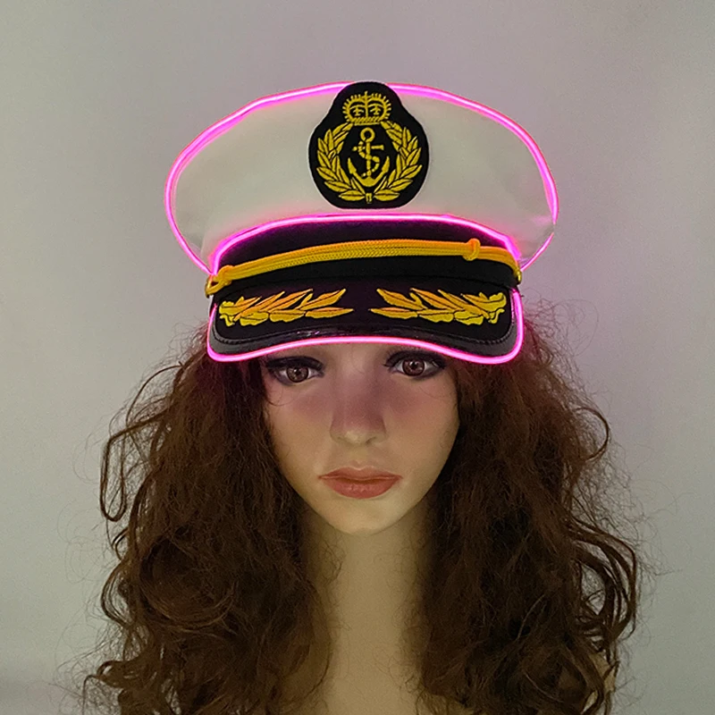 핫세일 발광 네이비 모자 네온 글로잉 용품 남녀 공용 나이트 쇼 공연 의상 액세서리 창의적인 형광 캡