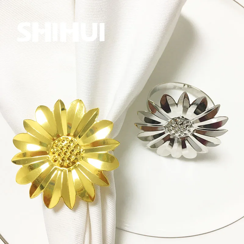 

Napkin Rings Holders New Metallic Sunflower Buckle Novelties Flower Becket For Hotel Wedding Party Event Dining Table Decoration