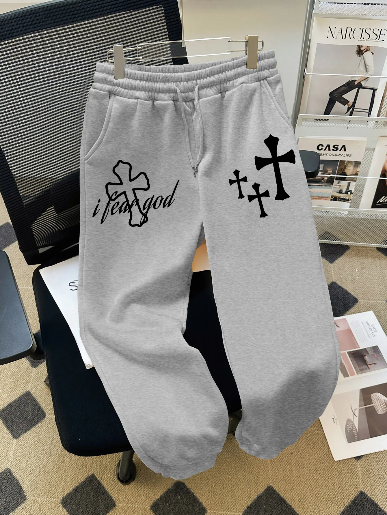 Men's Trousers with Faith Cross and I Need God Print Drawstring Track Pants Daily Wear Sweatpants with Religious Symbols Pattern